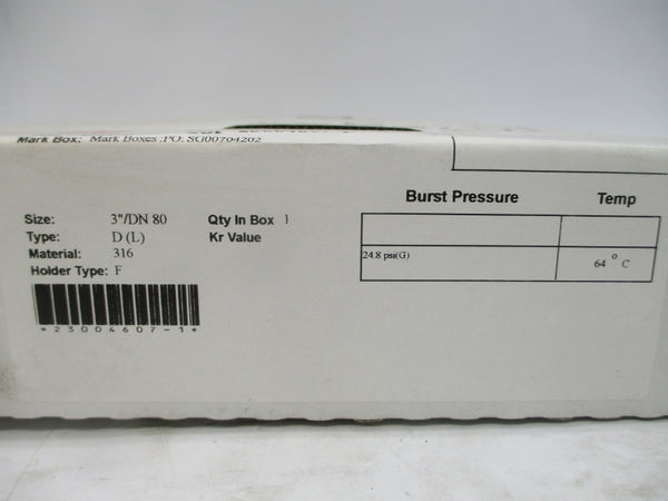 BS&B SAFETY SYSTEMS D(L) 0300471 24.8PSI 64'C 3" NSMP