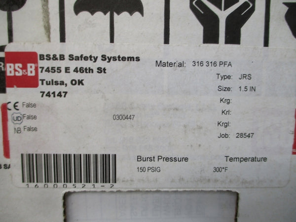 BS&B SAFETY SYSTEMS JRS 0300447 150PSI 300'F 1.5" NSMP