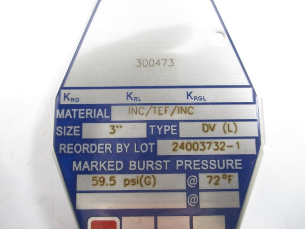 BS&B SAFETY SYSTEMS DV(L) 300473 59.5PSI 72'F 3" NSMP