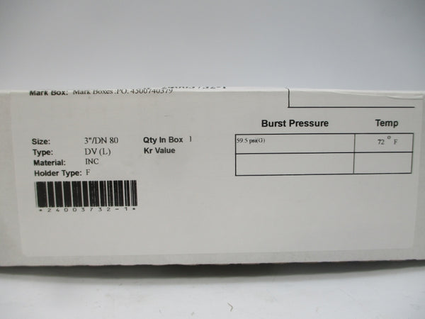 BS&B SAFETY SYSTEMS DV(L) 300473 59.5PSI 72'F 3" NSMP