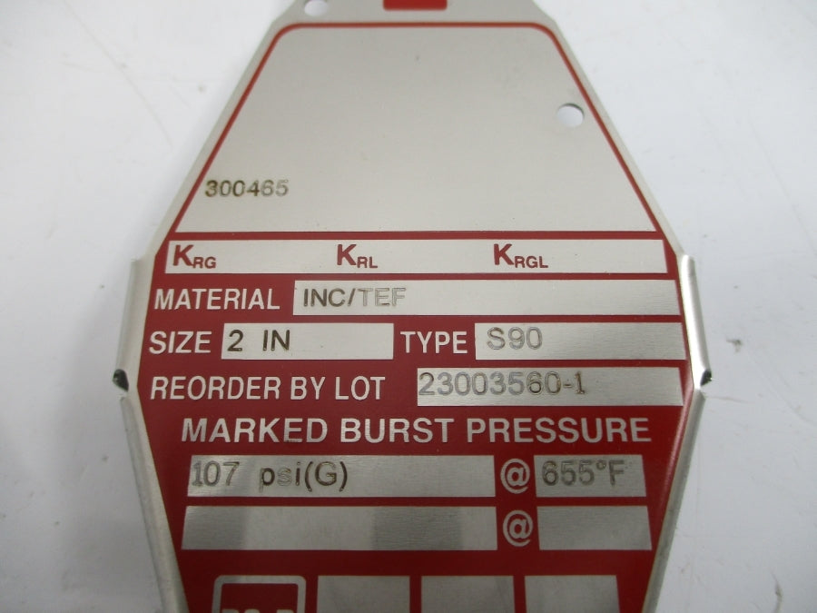 BS&B SAFETY SYSTEMS S90 300465 107PSI 655'F 2" NSMP