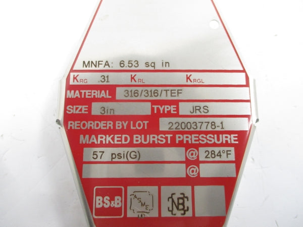 BS&B SAFETY SYSTEMS JRS 57PSI 284'F 3" NSMP