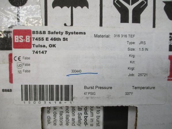 BS&B SAFETY SYSTEMS JRS 300440 47PSI 320'F 1.5" NSMP