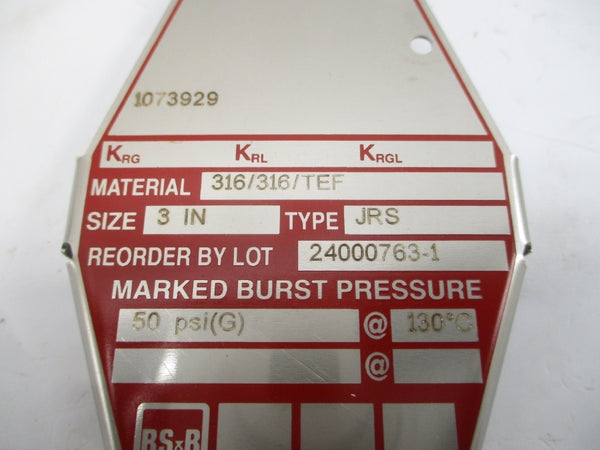BS&B SAFETY SYSTEMS JRS 1073929 50PSI 130'C 3' NSMP