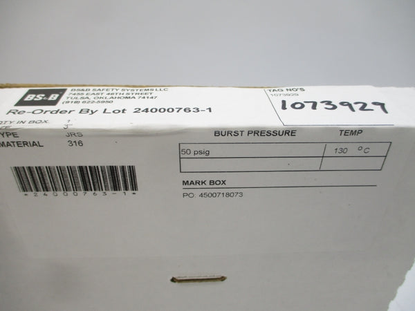 BS&B SAFETY SYSTEMS JRS 1073929 50PSI 130'C 3' NSMP