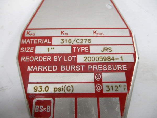 BS&B SAFETY SYSTEMS JRS 93.0PSI 312'F 1" NSMP
