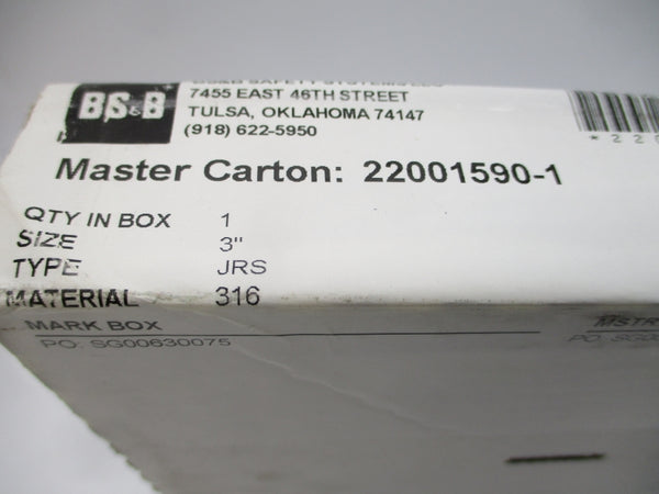 BS&B SAFETY SYSTEMS JRS 57.5PSI 284'F 3" NSMP