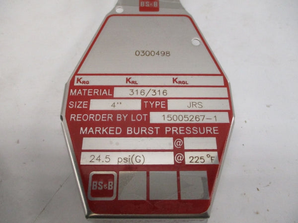 BS&B SAFETY SYSTEMS JRS 0300498 24.5PSI 225'F 4" NSMP