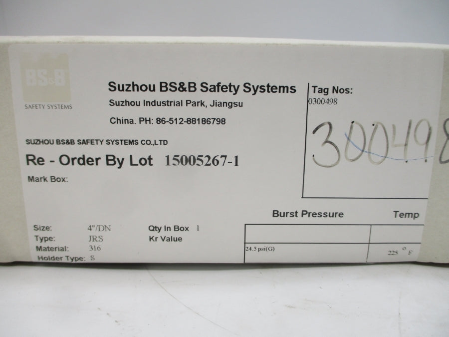 BS&B SAFETY SYSTEMS JRS 0300498 24.5PSI 225'F 4" NSMP