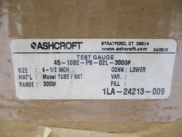 ASHCROFT 45-1082-PS-02L-3000# 0-3000PSI 4-1/2" NSMP