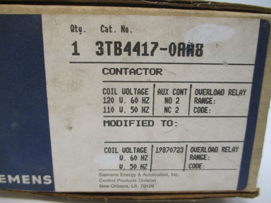 SIEMENS 3TB4417-0AA8 110/120V 42A NSMP