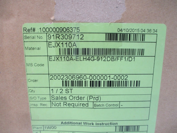 YOKOGAWA EJX110A-ELH4G-912DB/FF1/D1 10.5-42VDC 2300PSI NSMP