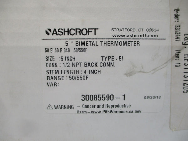 ASHCROFT 50EI60R040 50/550'F 5" NSMP