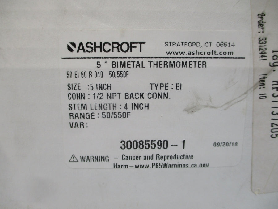 ASHCROFT 50EI60R040 50/550'F 5" NSMP