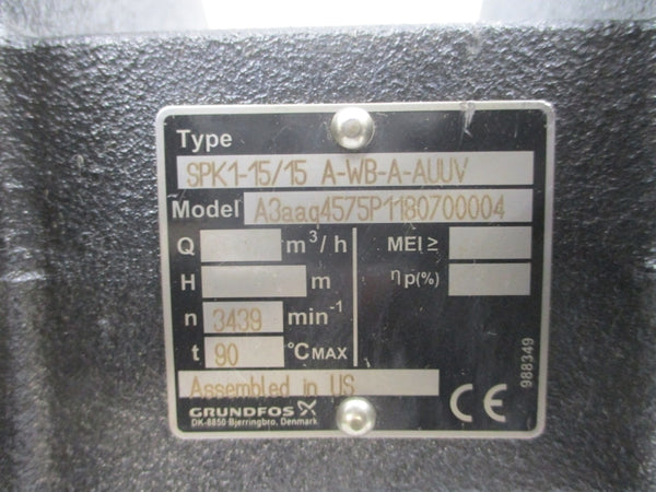 GRUNDFOS SPK1-15/15A-WB-A-AUUV A3AAQ4575P1180700004 208-230/460V 2.40-2.30/1.20A NSNP
