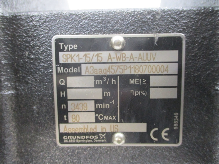 GRUNDFOS SPK1-15/15A-WB-A-AUUV A3AAQ4575P1180700004 208-230/460V 2.40-2.30/1.20A NSNP