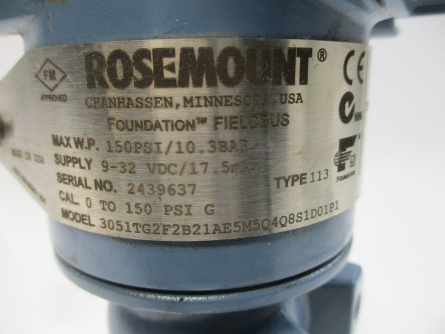 ROSEMOUNT 3051TG2F2B21AE5M5Q4Q8S1D01P1 9-32VDC 150PSI (MISSING COVER) UNMP