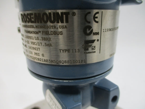 ROSEMOUNT 3051TG2F2B21AE5M5Q4Q8S1D01P1 9-32VDC 150PSI (MISSING COVER) UNMP