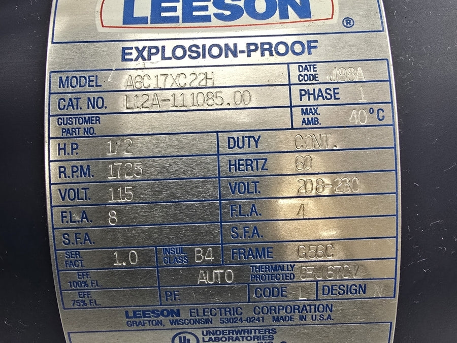 LEESON L12A-111085.00 A6C17XC22H 208/115-230V 8/4A NSNP