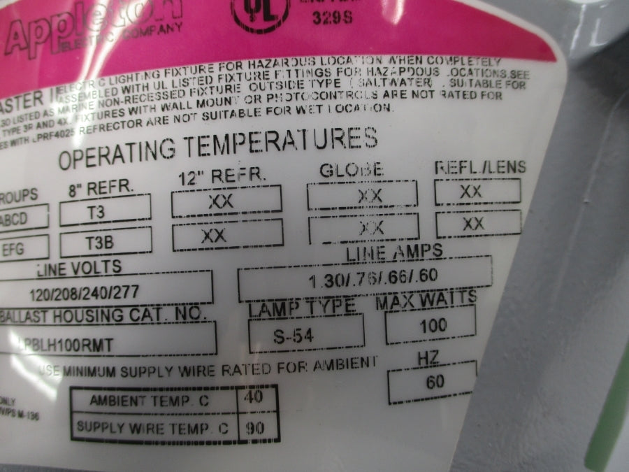 APPLETON LPBLH100RMT 277V 1.30A NSNP