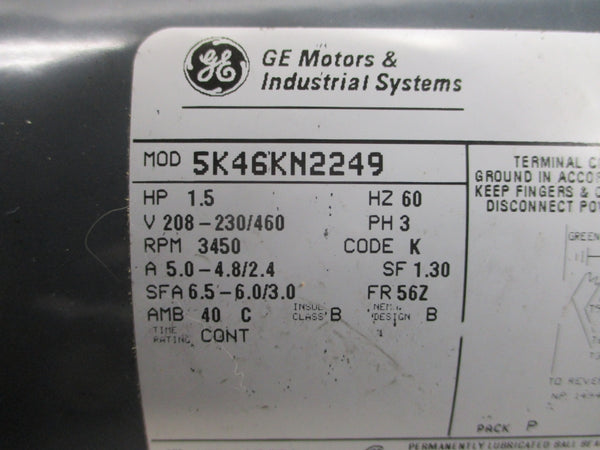 GENERAL ELECTRIC 5K46KN2249 208-230/460V 5.0-4.8/2.4A NSMP