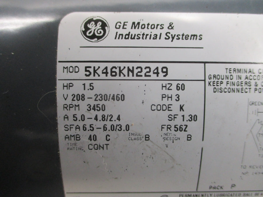 GENERAL ELECTRIC 5K46KN2249 208-230/460V 5.0-4.8/2.4A NSMP