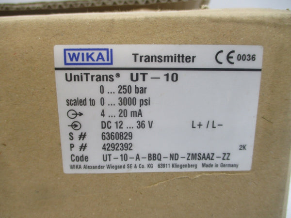 WIKA 4292392 UT-10 12-36VDC 0-3000PSI NSMP