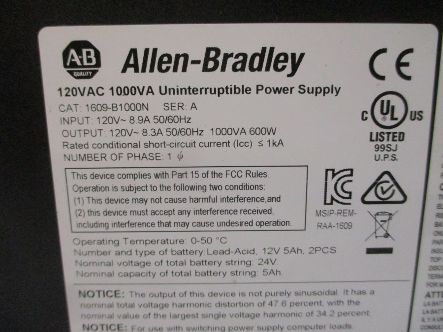 ALLEN BRADLEY 1609-B1000N SER. A 120V 8.9A NSNP