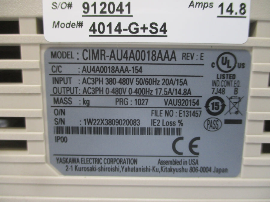 YASKAWA CIMR-AU4A0018AAA 380-480VAC 20/15A REV. E NSNP