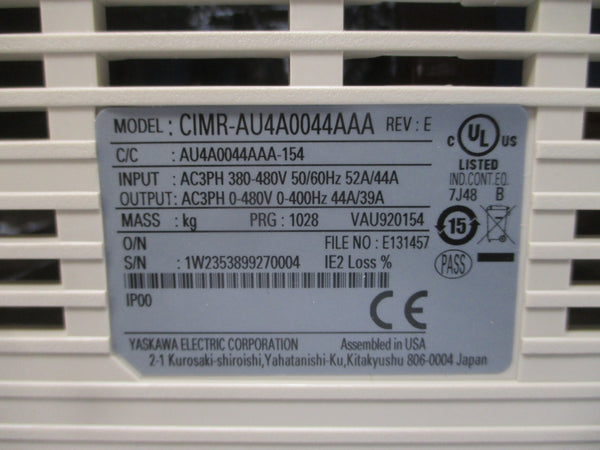 YASKAWA CIMR-AU4A0044AAA 380-480VAC 52/44A REV. E (AS PICTURED) NSMP