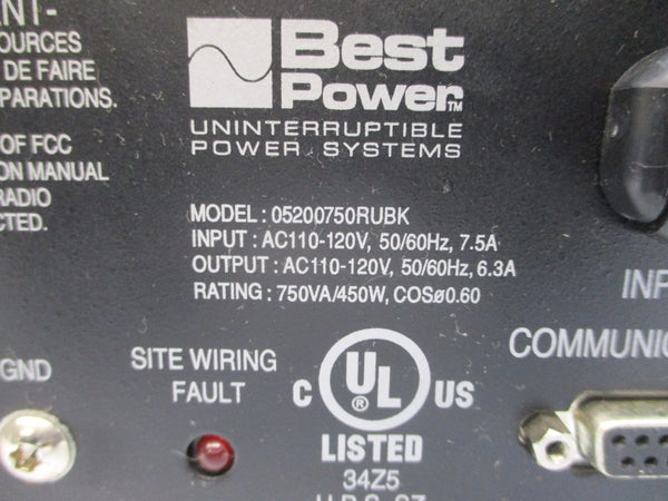 BEST POWER FORTRESS 750 05200750RU8X 110-120VAC 7.5A REV. 00 UNMP