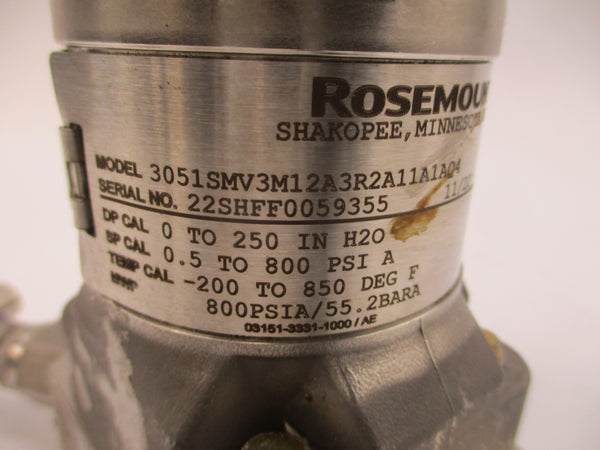 ROSEMOUNT 3051SMV3M12A3R2A11A1AQ4 800PSI UNMP