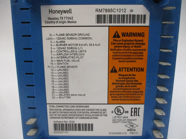 HONEYWELL RM7895C1012 120VAC 9.8A REV. D UNMP