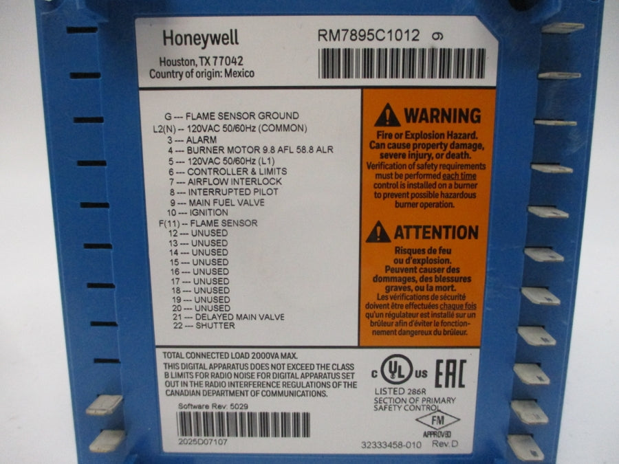 HONEYWELL RM7895C1012 120VAC 9.8A REV. D UNMP