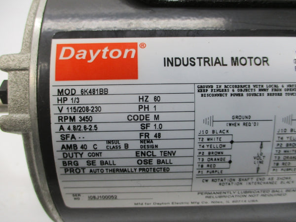 DAYTON 6K481BB 115/208-230V 4.8/2.6-2.5A NSNP
