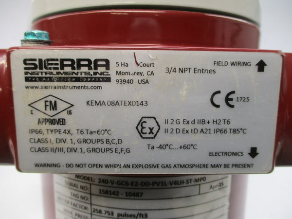 SIERRA INSTRUMENTS 240-V-GC6-E2-DD-PV1L-V4LH-ST-MP0 12-36VDC 0.025A 740PSI NSNP
