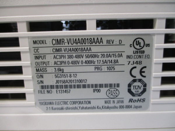 YASKAWA CIMR-VU4A0018AAA 380-480VAC 20.0/15.0A REV. D NSNP