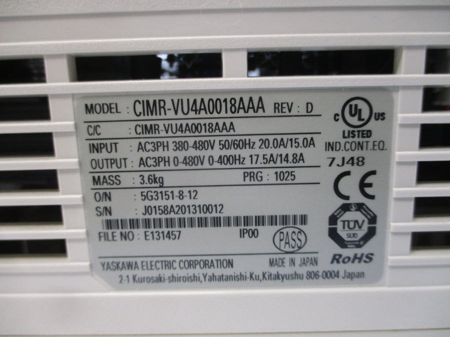 YASKAWA CIMR-VU4A0018AAA 380-480VAC 20.0/15.0A REV. D NSNP
