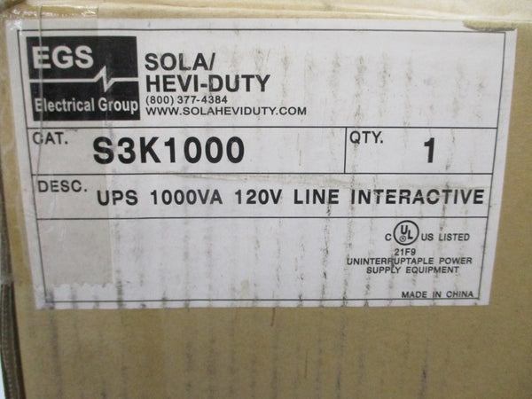 SOLA/HEVI-DUTY S3K1000 120VAC 12.6A NSMP