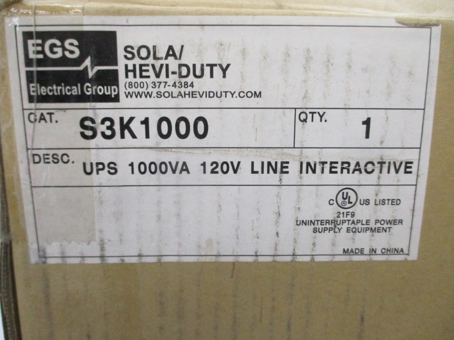 SOLA/HEVI-DUTY S3K1000 120VAC 12.6A NSMP