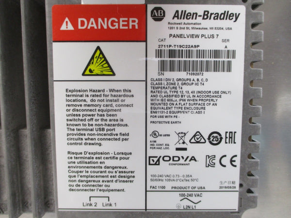 ALLEN BRADLEY 2711P-T19C22A9P SER. A 100-240VAC 0.73-0.35A REMAN