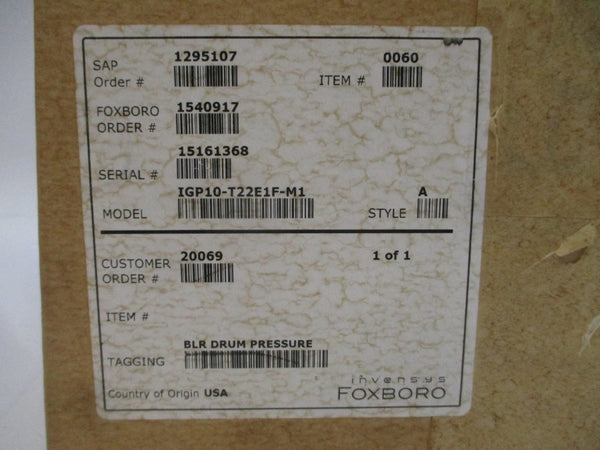 FOXBORO IGP10-T22E1F-M1 12.5-42VDC 3000PSI NSMP