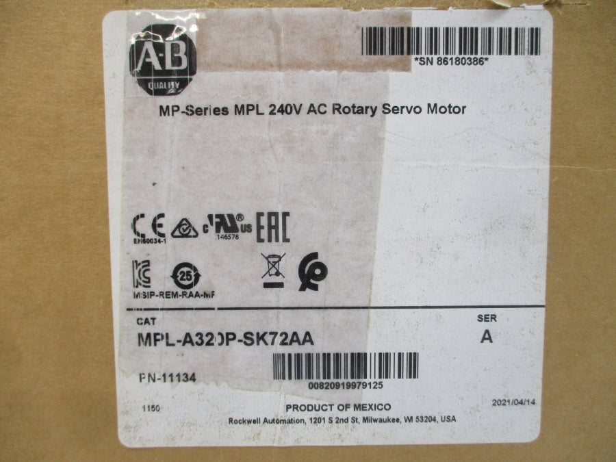 ALLEN BRADLEY MPL-A320P-SK72AA SER. A 240VAC 9.0A NSMP