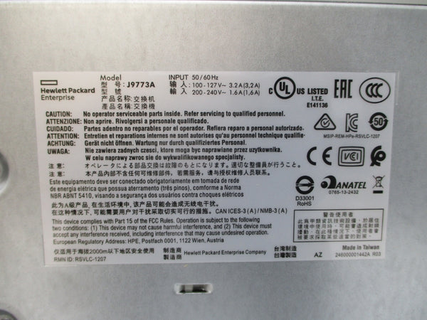 ARUBA J9773A HPE2530-24G-P0E+SWITCH 100-127/200-240V 3.2/1.6A NSMP