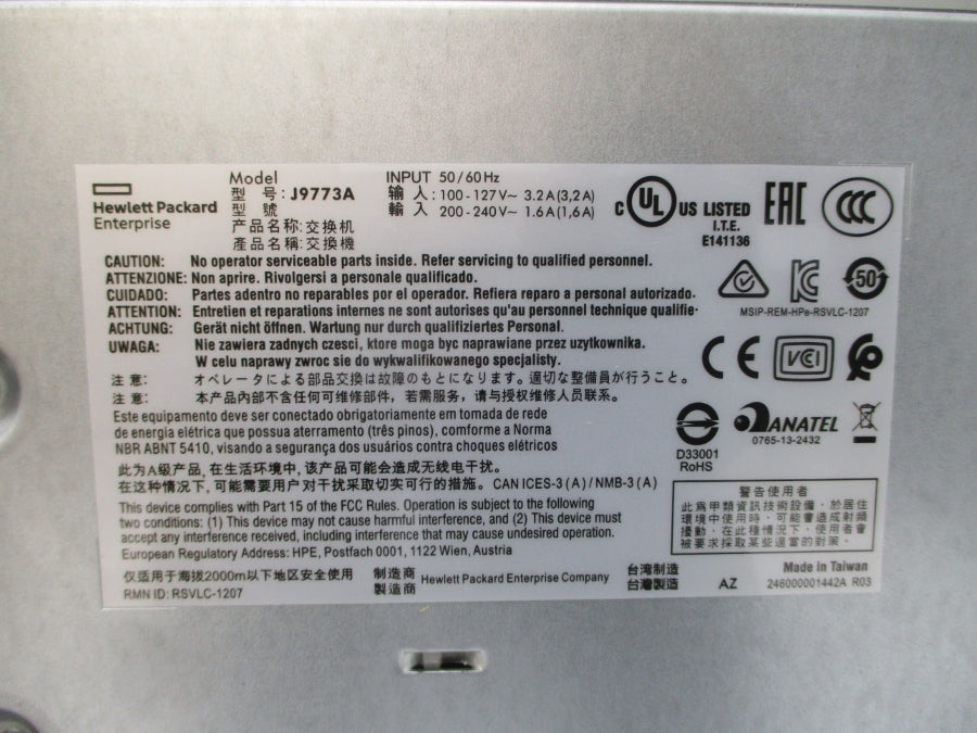 ARUBA J9773A HPE2530-24G-P0E+SWITCH 100-127/200-240V 3.2/1.6A NSMP