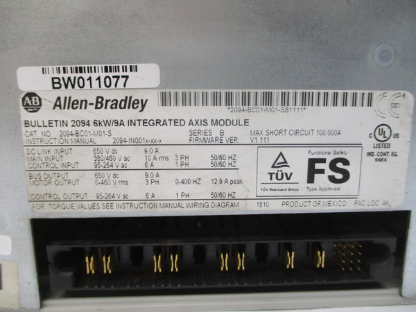 ALLEN BRADLEY 2094-BC01-M01-S SER. B F/W V1.111 380/460VAC 10A NSNP