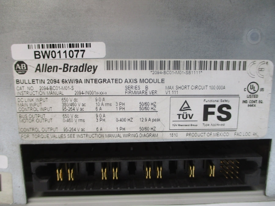 ALLEN BRADLEY 2094-BC01-M01-S SER. B F/W V1.111 380/460VAC 10A NSNP