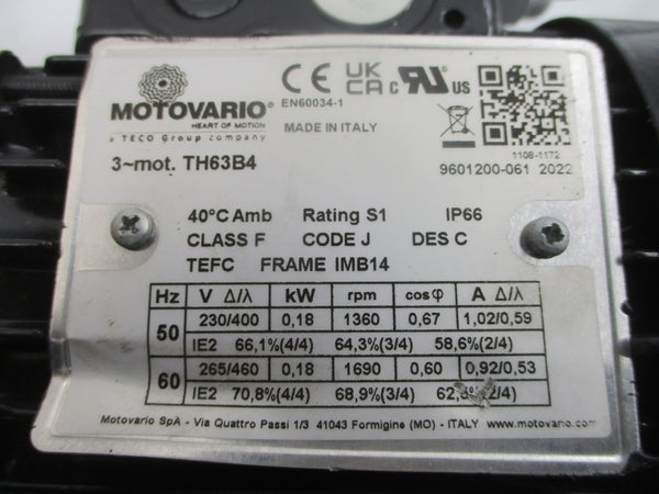 MOTOVARIO TH63B4 NMRV030 460V 0.53A NSNP