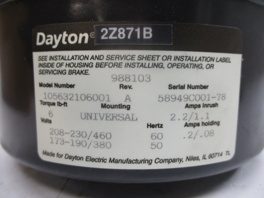 DAYTON 105632106001 2Z871B 208-230/460V 2.2/1.1A REV. A NSMP