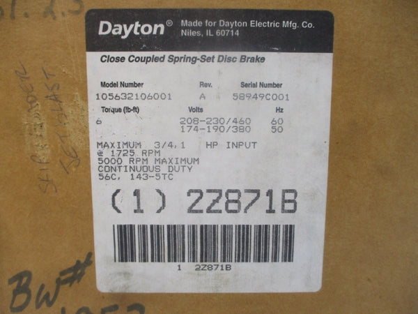 DAYTON 105632106001 2Z871B 208-230/460V 2.2/1.1A REV. A NSMP